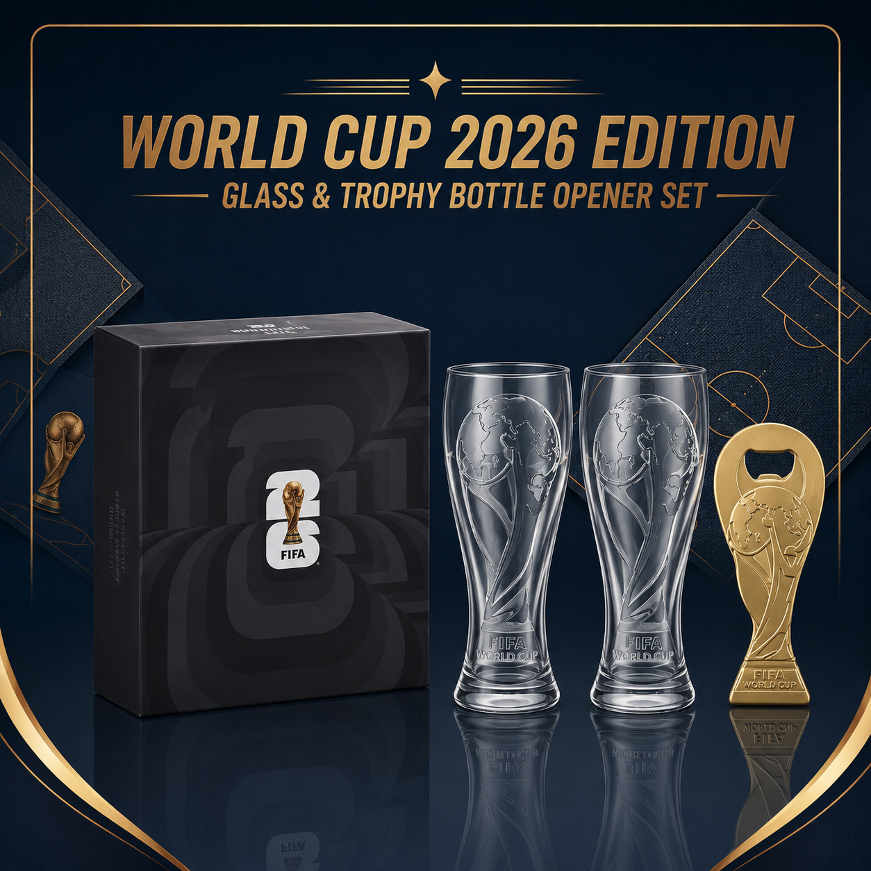 World Cup 2026 - Glass & Trophy Bottle Opener Set